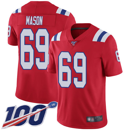 New England Patriots Football #69 Vapor Untouchable 100th Season Limited Red Men Shaq Mason Alternate NFL Jersey->women nfl jersey->Women Jersey